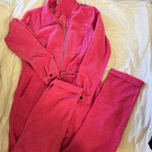 Pink Corduroy Women's Jumpsuit - Classic Zip Front - 10